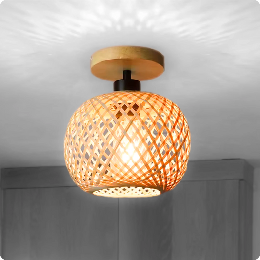 Plafonnier Suspendu Style Tressé Naturel en Forme Ronde - PlafonnierDeco