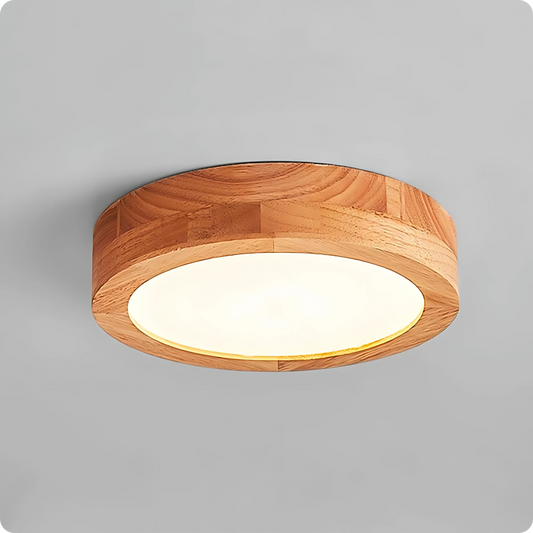Plafonnier LED Bois Naturel - Design Rond Style Japonais - PlafonnierDeco