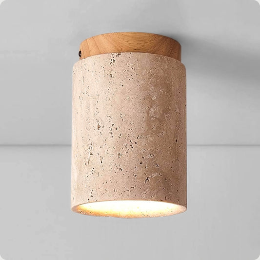 Plafonnier rond bois et plâtre avec éclairage LED doux et moderne - PlafonnierDeco