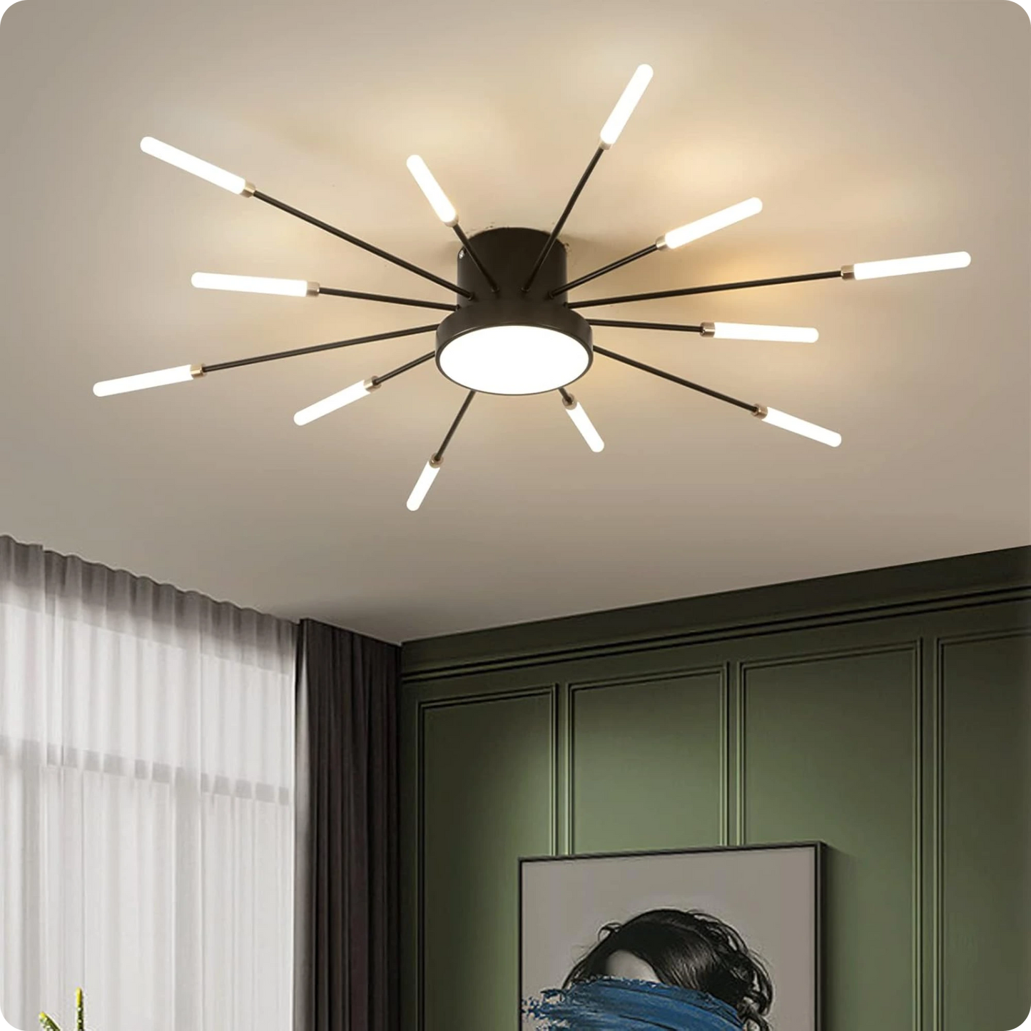 Plafonnier LED Noir Spirale Artificielle Acrylique Dimmable avec 12 Lumières Neutres - PlafonnierDeco