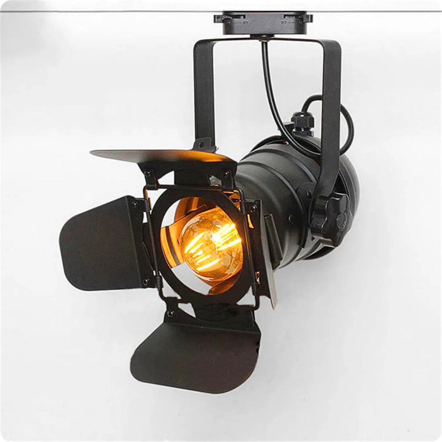 Plafonnier Spot Métal Noir Orientable E27 Style Industriel Rail Unique - PlafonnierDeco