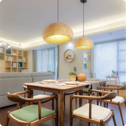 Plafonnier Bambou Tressé Main | Style Japonais Rétro - PlafonnierDeco