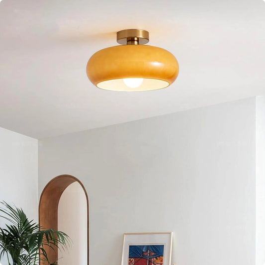 Plafonnier design en verre soufflé orange et blanc avec éclairage LED doux - PlafonnierDeco