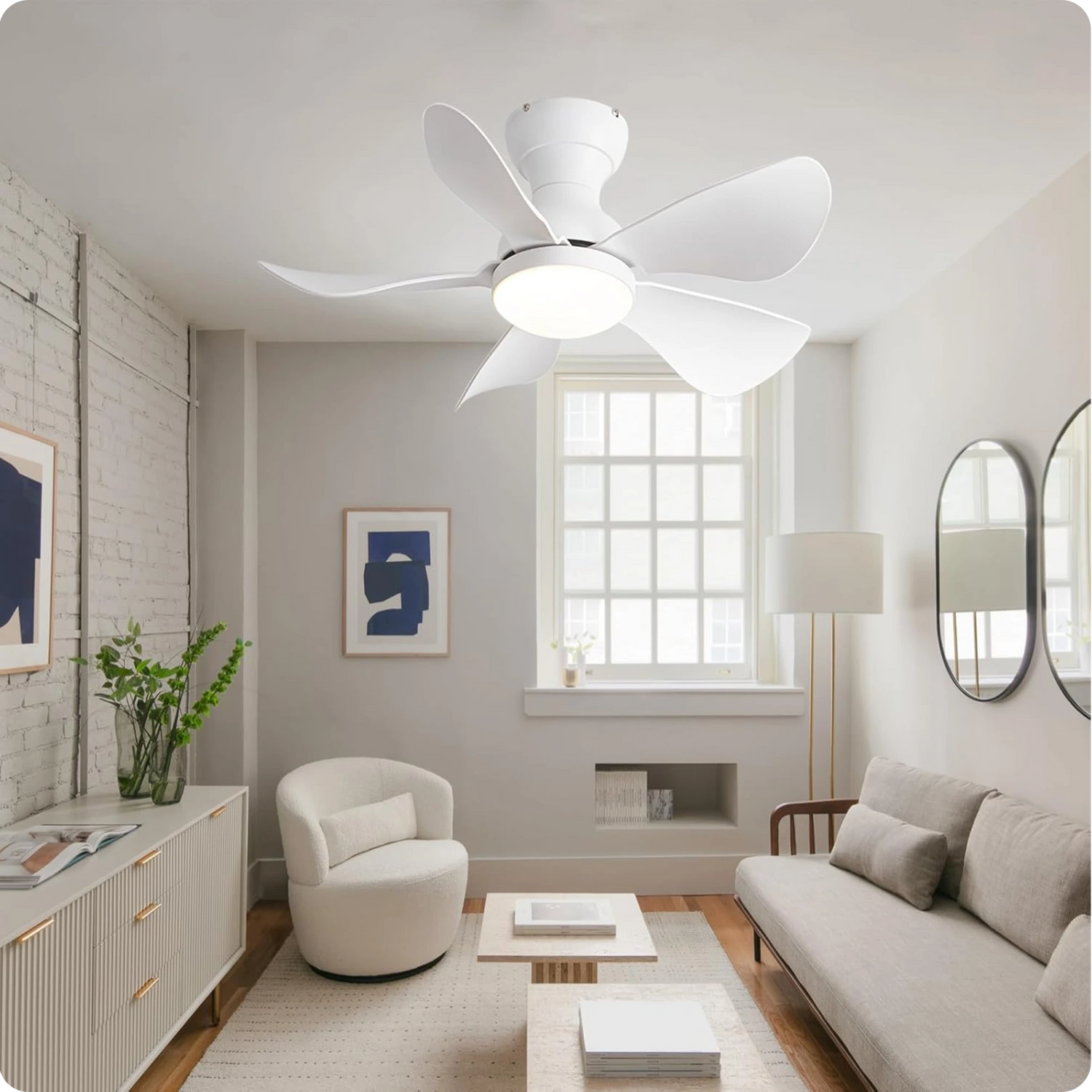 Plafonnier Ventilateur Moderne 5 Pales ABS LED 3 Couleurs Télécommande - PlafonnierDeco