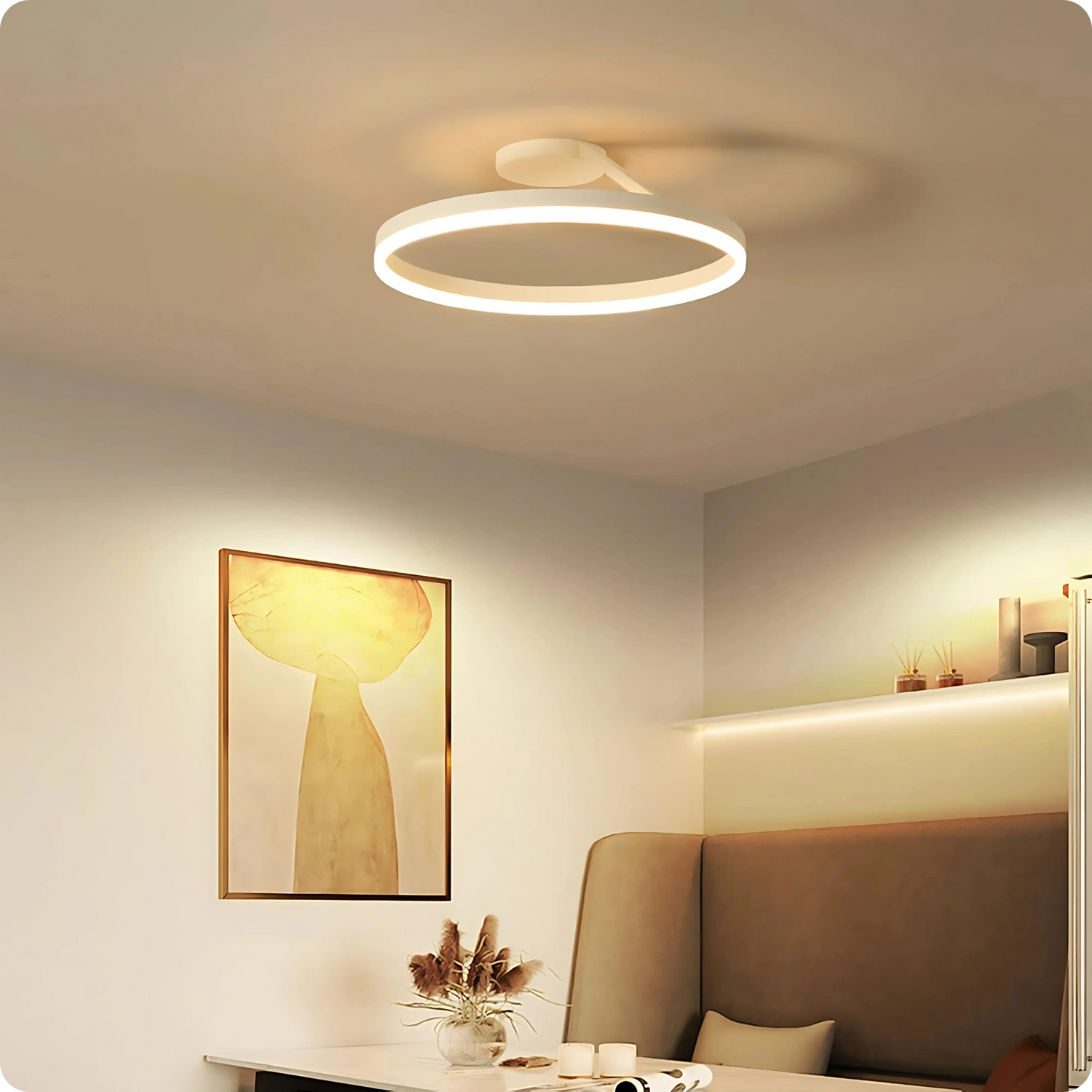 Plafonnier Design LED Anneau Blanc Minimaliste à Intensité Réglable - PlafonnierDeco