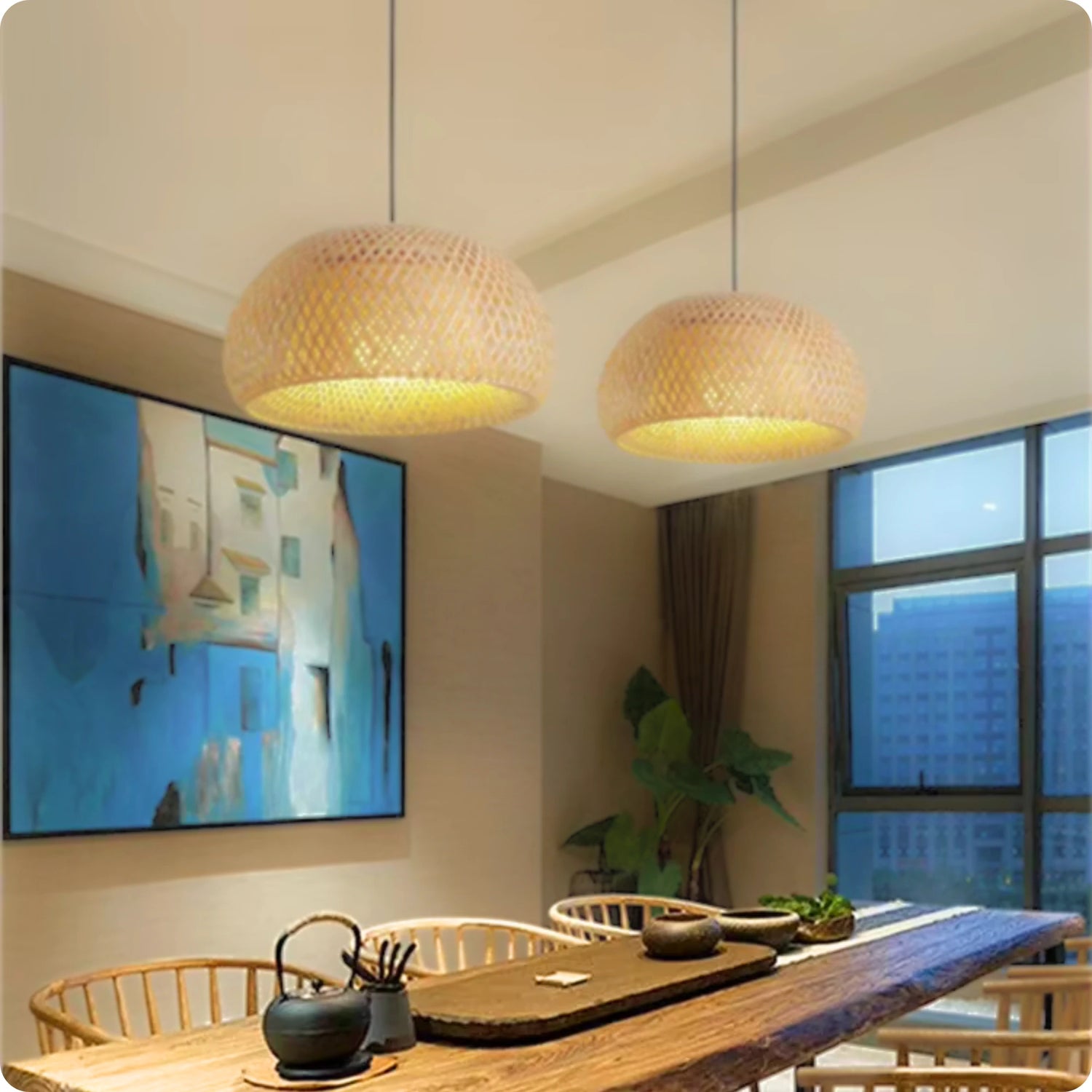 Plafonnier Bambou Tressé Main | Style Japonais Rétro - PlafonnierDeco