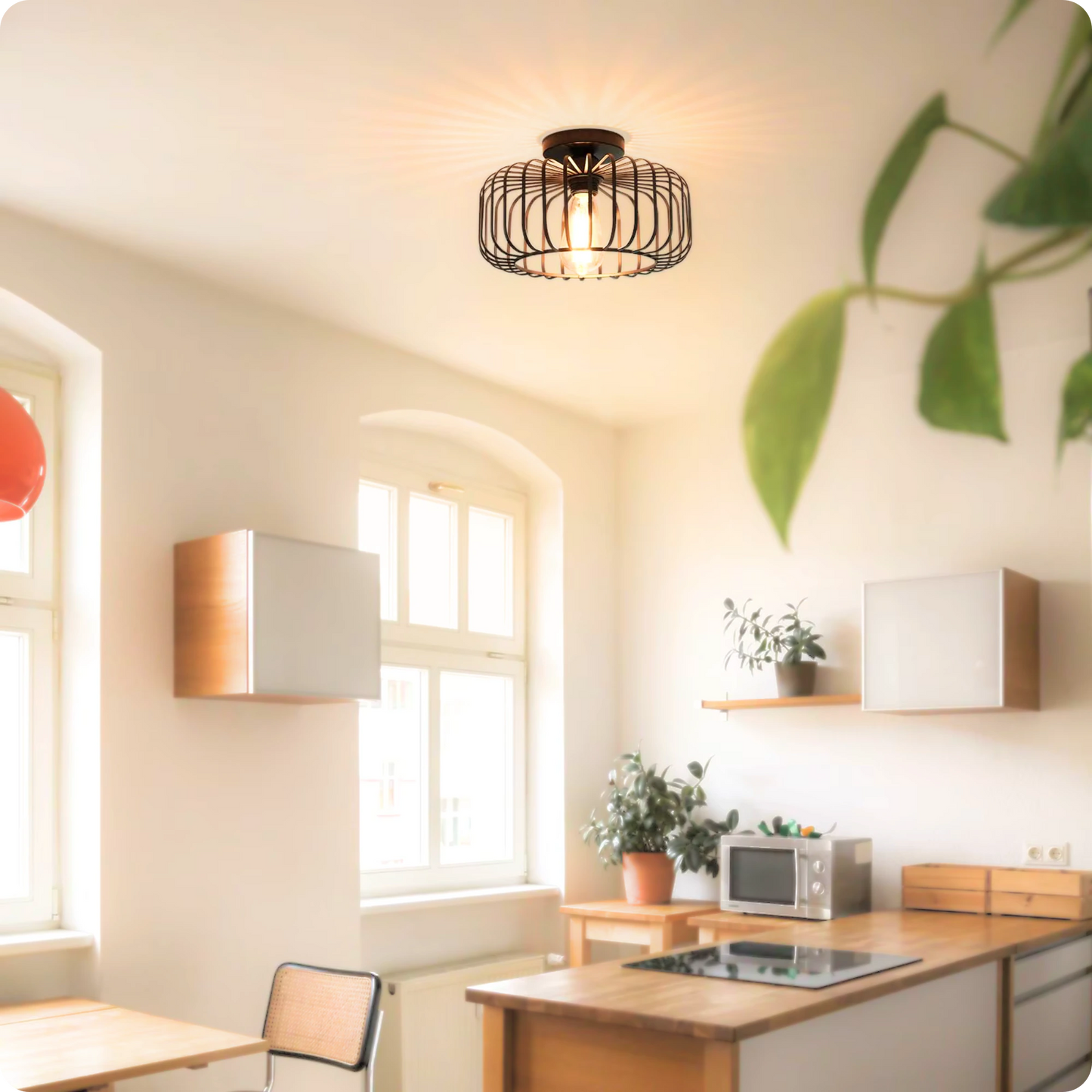 Plafonnier Rétro Industriel Semi-Encastré Noir - PlafonnierDeco