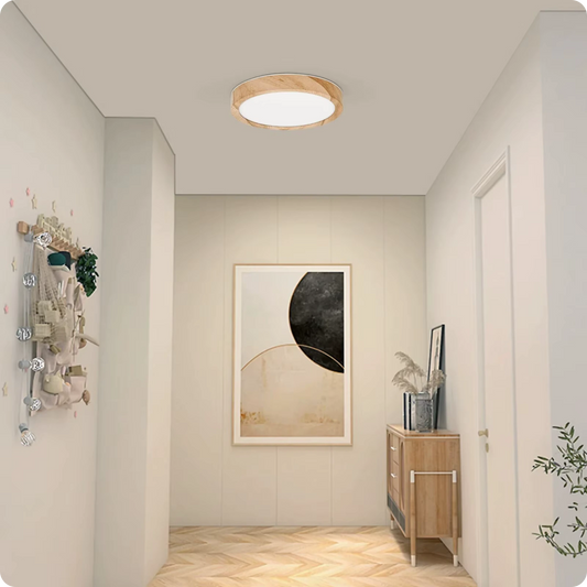 Plafonnier Rond Finition Bois LED | Températures de Couleur Ajustables - PlafonnierDeco