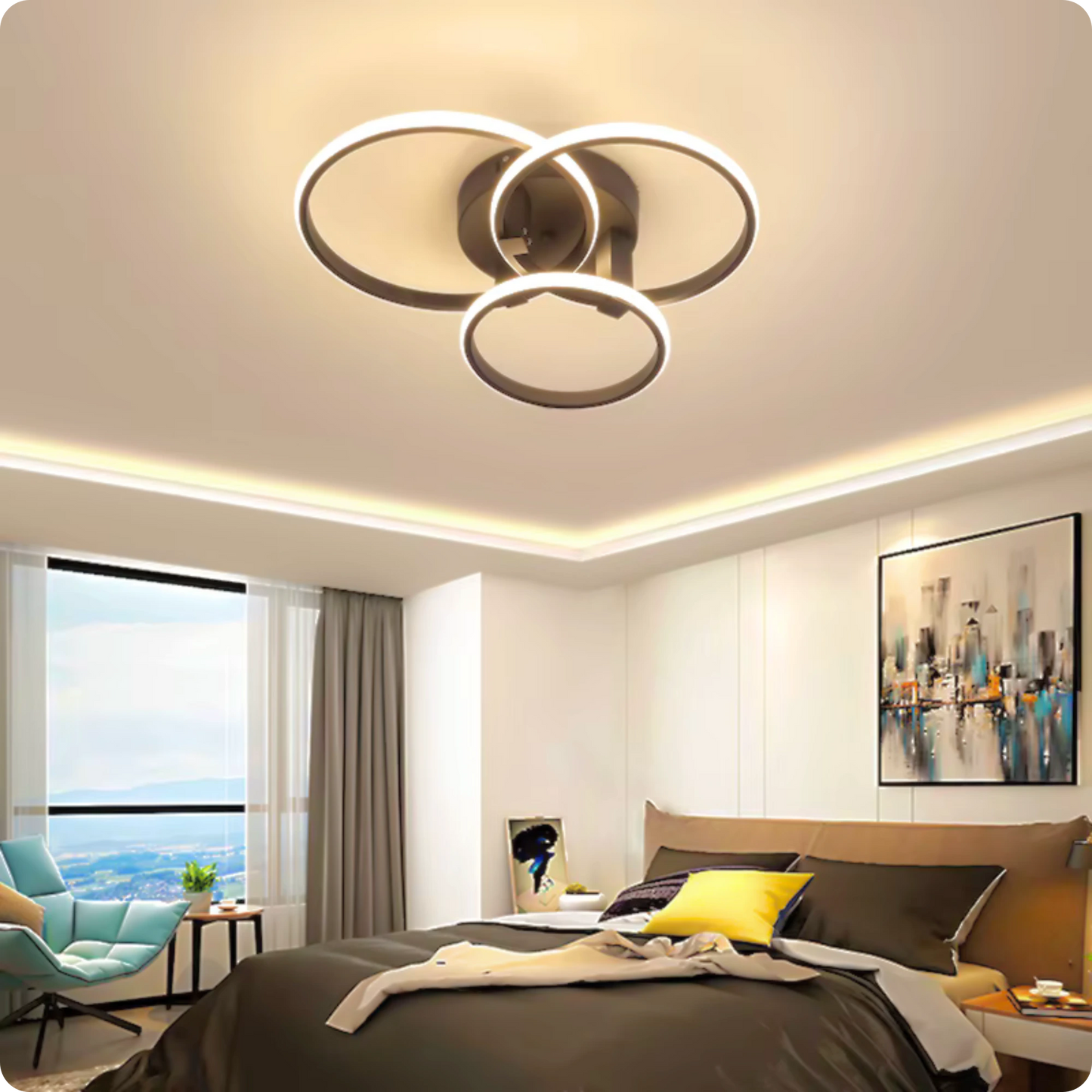 Plafonnier Design LED Anneaux Superposés Noir avec Télécommande APP - PlafonnierDeco