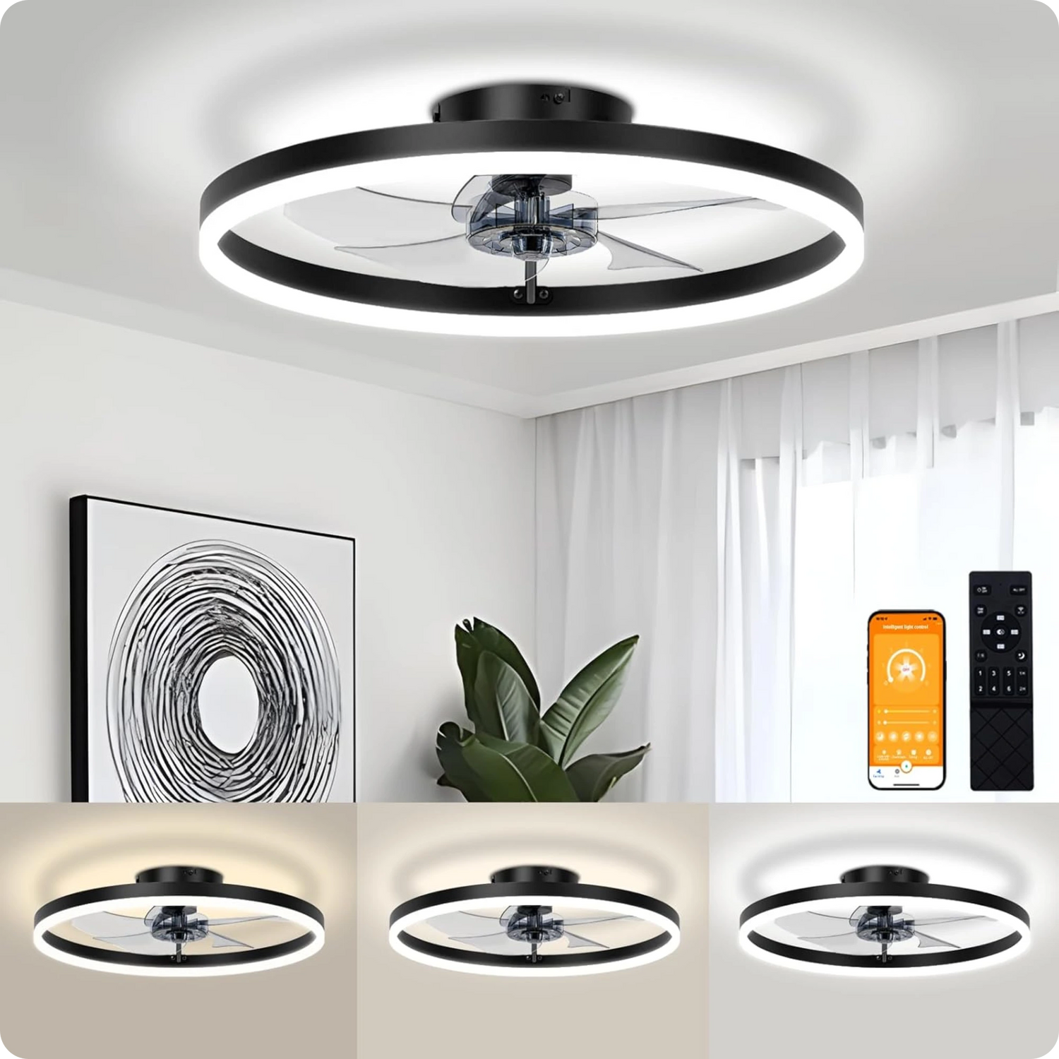 Plafonnier Ventilateur LED Design Acrylique Dimmable à 6 Vitesses - PlafonnierDeco