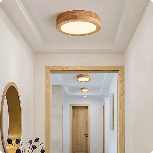 Plafonnier LED Bois Naturel - Design Rond Style Japonais - PlafonnierDeco