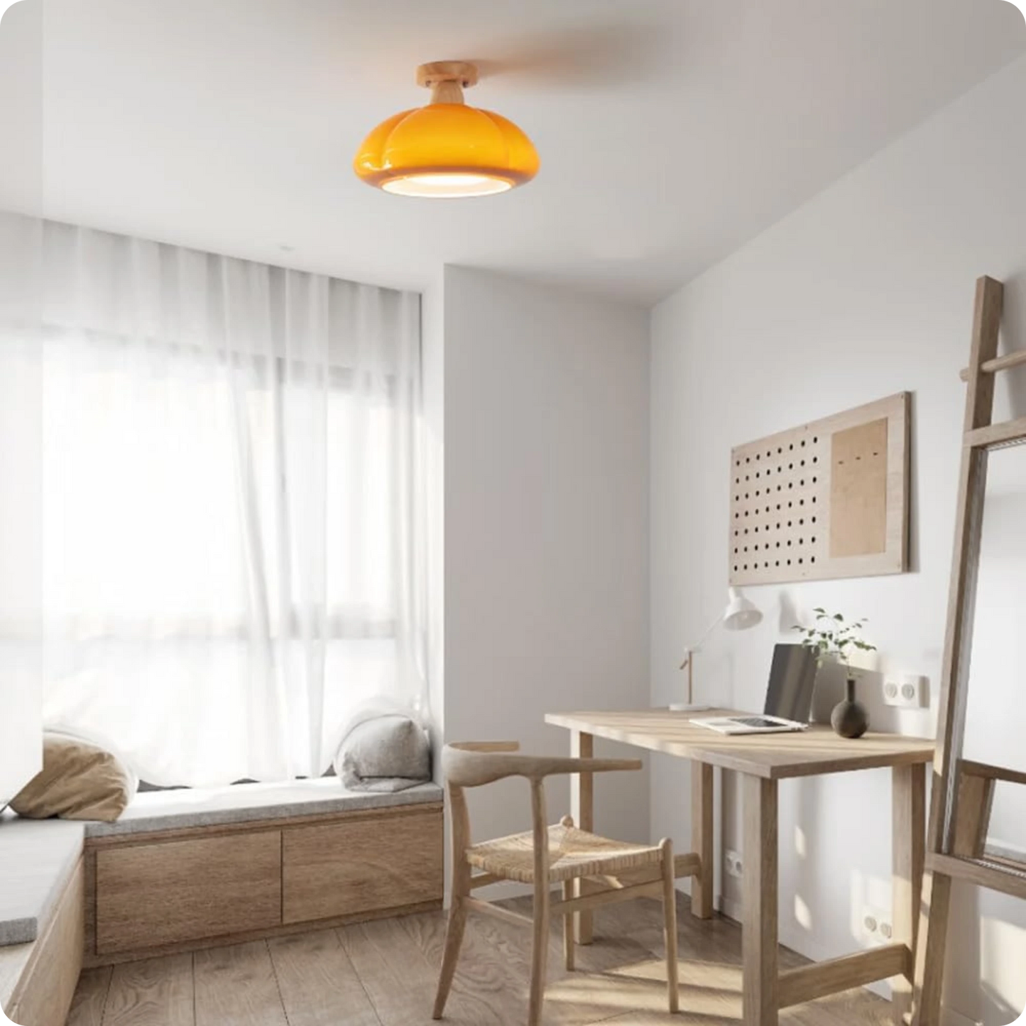 Plafonnier moderne en résine et cuivre avec ampoule LED pour un éclairage doux