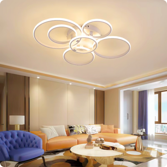 Plafonnier Design LED Anneaux Superposés Blanc avec Télécommande APP - PlafonnierDeco