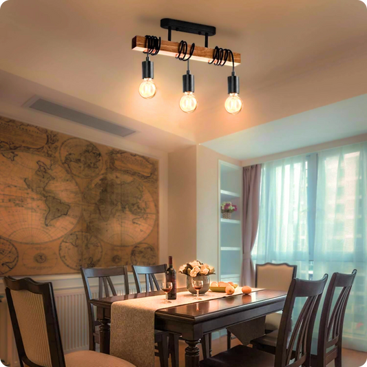 Plafonnier Bois Artisanal Vintage - 3 Douilles - PlafonnierDeco