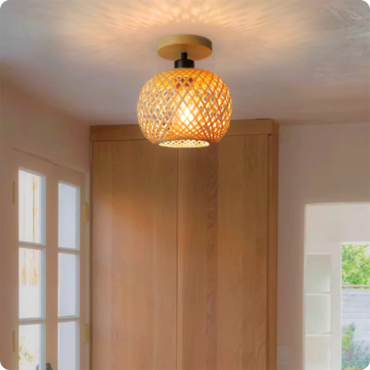 Plafonnier Suspendu Style Tressé Naturel en Forme Ronde - PlafonnierDeco