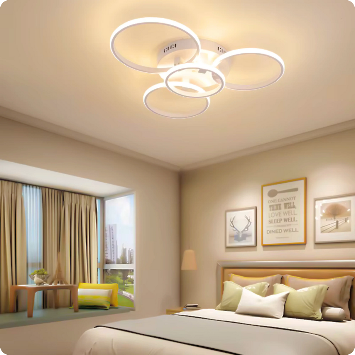 Plafonnier Design LED Anneaux Superposés Blanc avec Télécommande APP - PlafonnierDeco