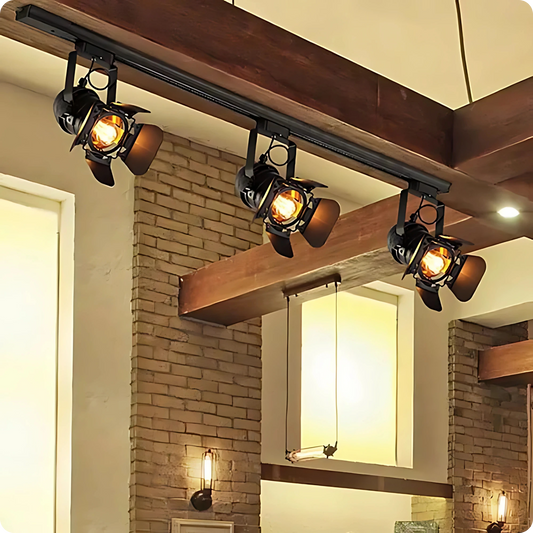 Plafonnier Spot Métal Noir Orientable E27 Style Industriel Rail Unique - PlafonnierDeco