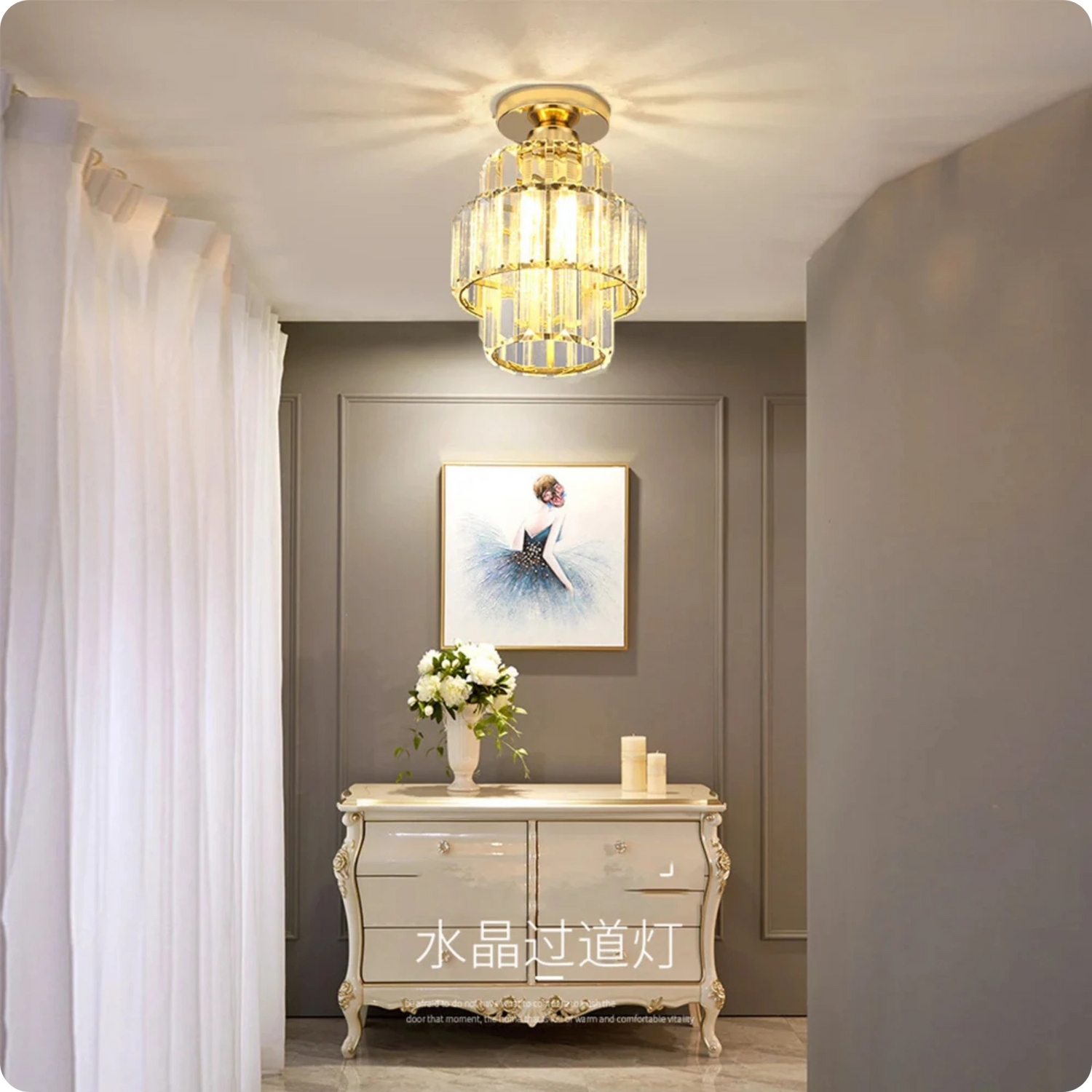 Plafonnier en verre et cristal poli avec éclat décoratif - PlafonnierDeco