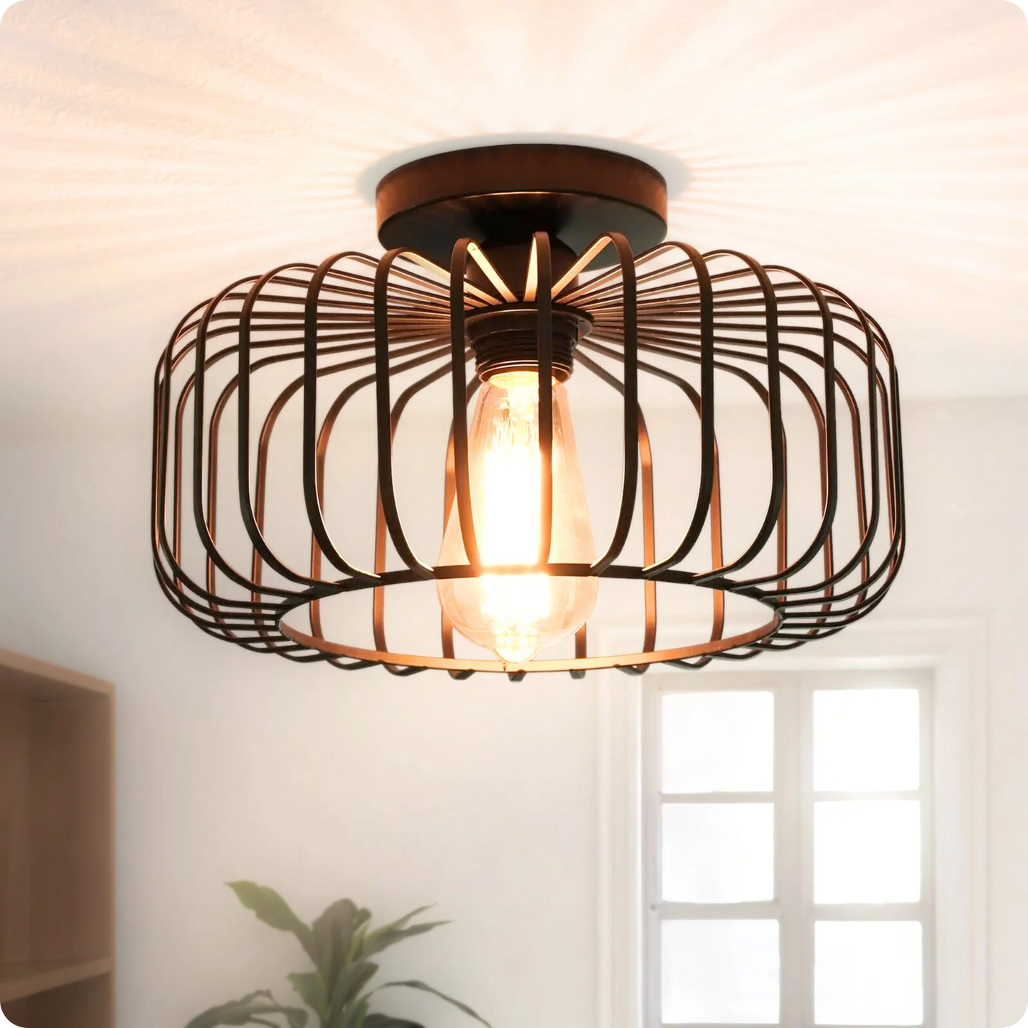 Plafonnier Rétro Industriel Semi-Encastré Noir - PlafonnierDeco