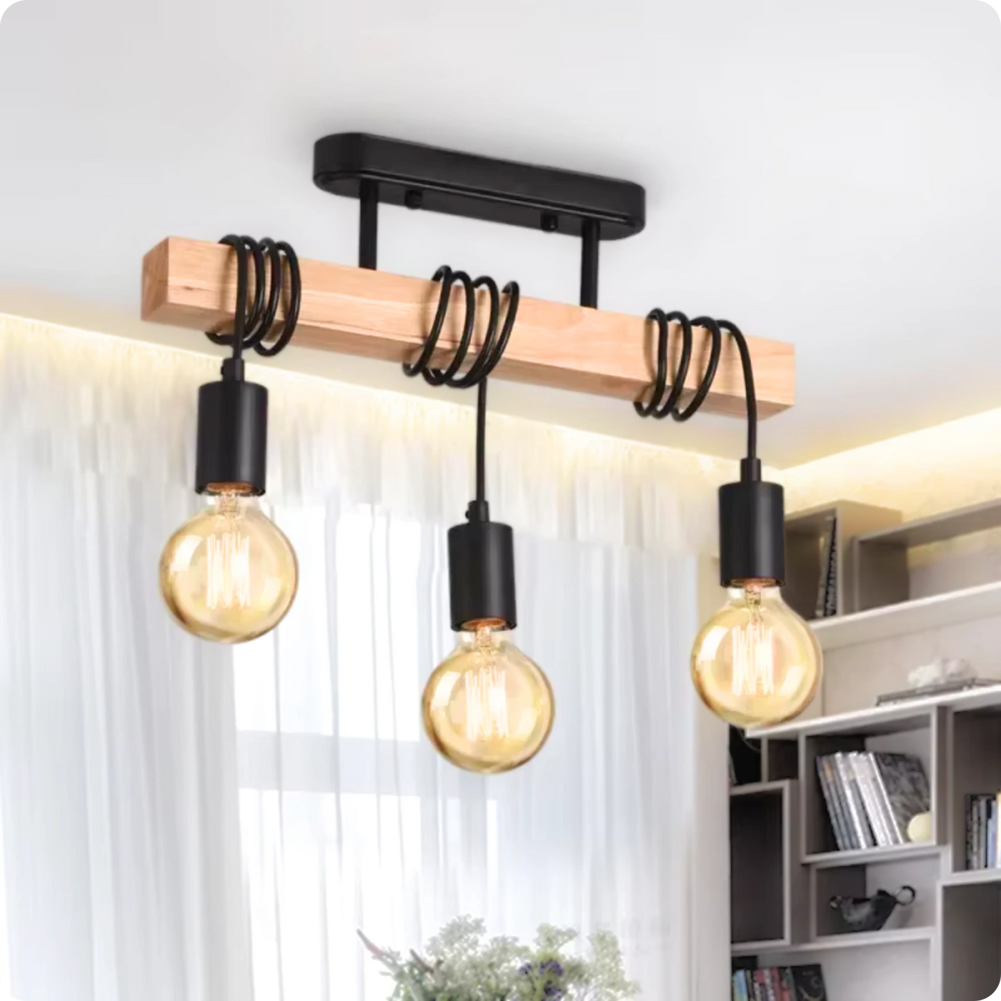 Plafonnier Bois Artisanal Vintage - 3 Douilles - PlafonnierDeco