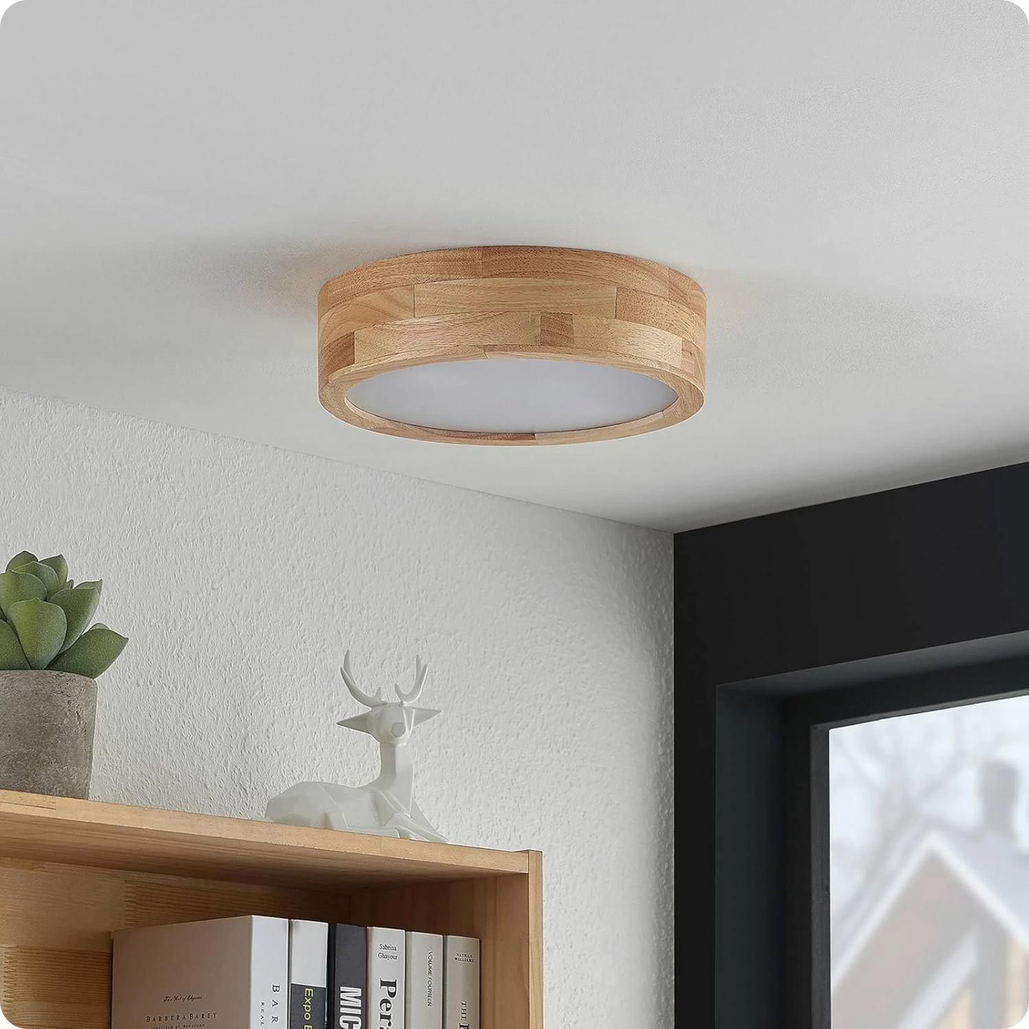 Plafonnier LED Bois Naturel - Design Rond Style Japonais - PlafonnierDeco