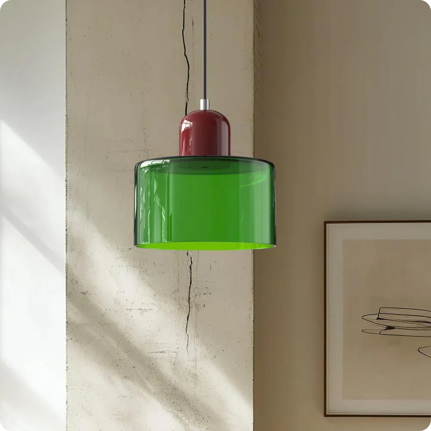 Plafonnier Design Verre Vert Fumé en Suspension Longue LED E27 - PlafonnierDeco