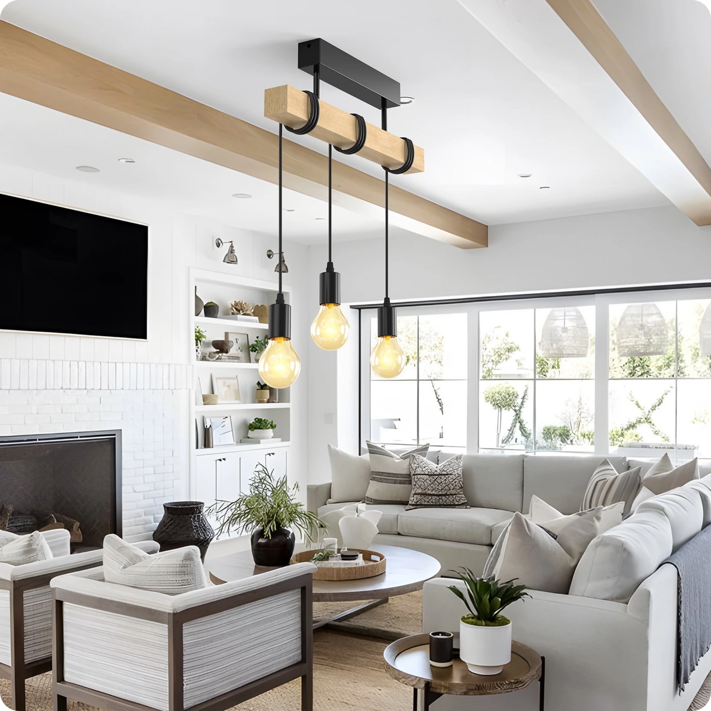 Plafonnier Bois Artisanal Vintage - 3 Douilles - PlafonnierDeco