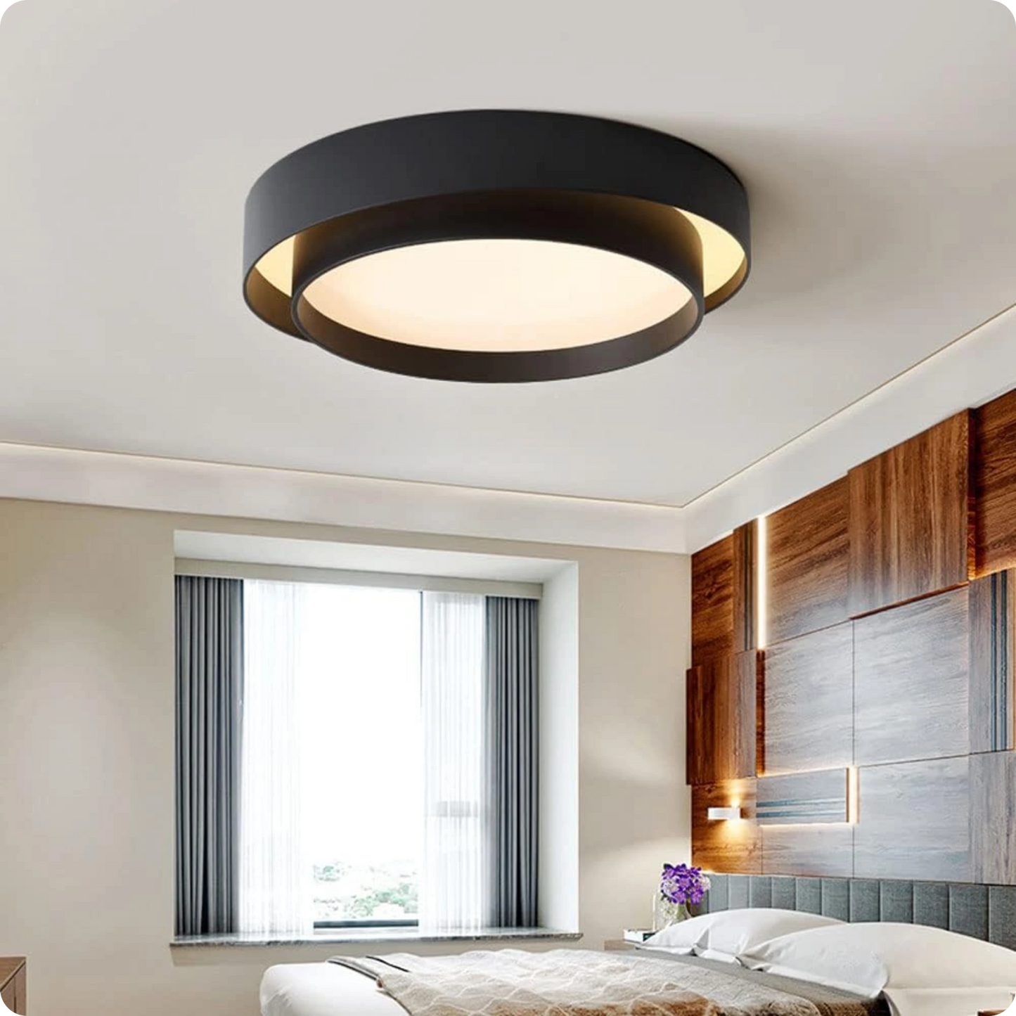 Plafonnier design circulaire en fer et acrylique avec lumière modulable - PlafonnierDeco