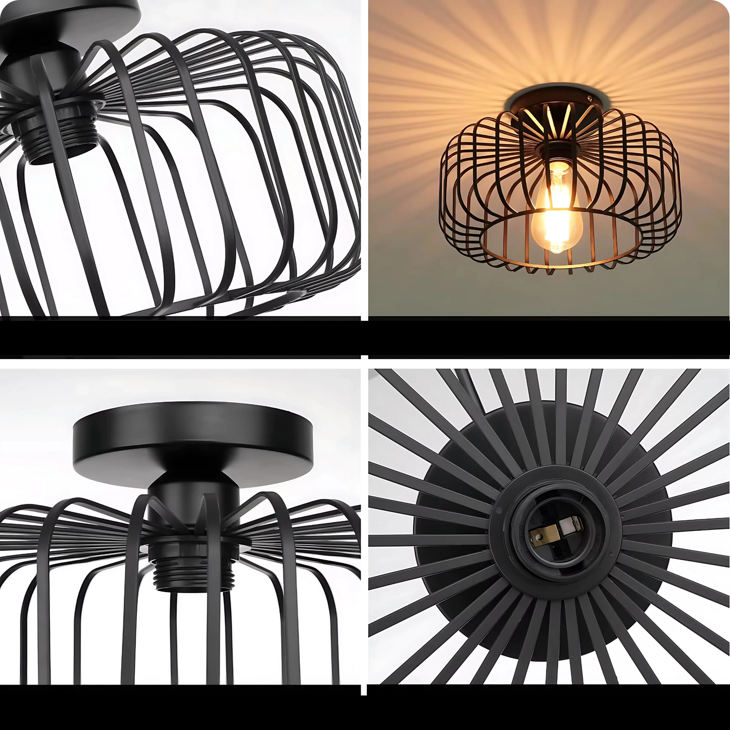 Plafonnier Rétro Industriel Semi-Encastré Noir - PlafonnierDeco