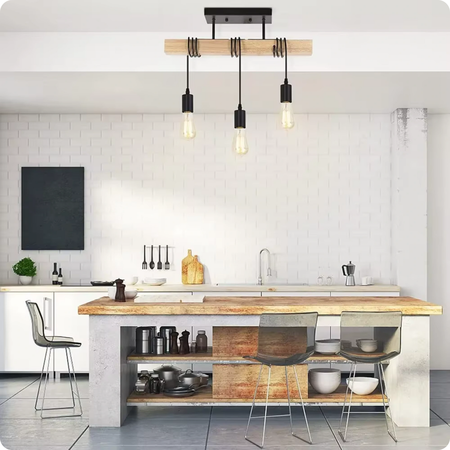 Plafonnier Bois Artisanal Vintage - 3 Douilles - PlafonnierDeco