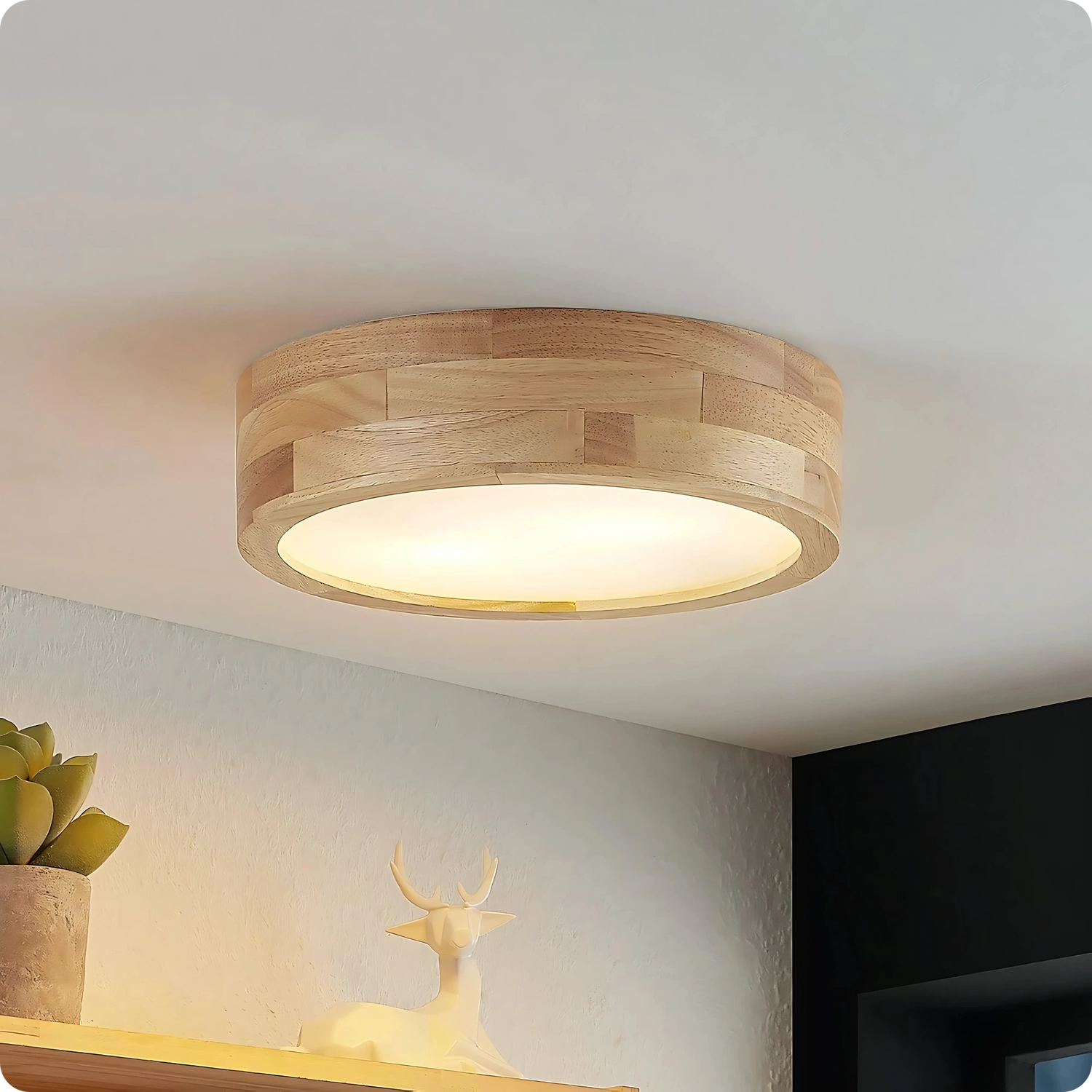 Plafonnier LED Bois Naturel - Design Rond Style Japonais - PlafonnierDeco
