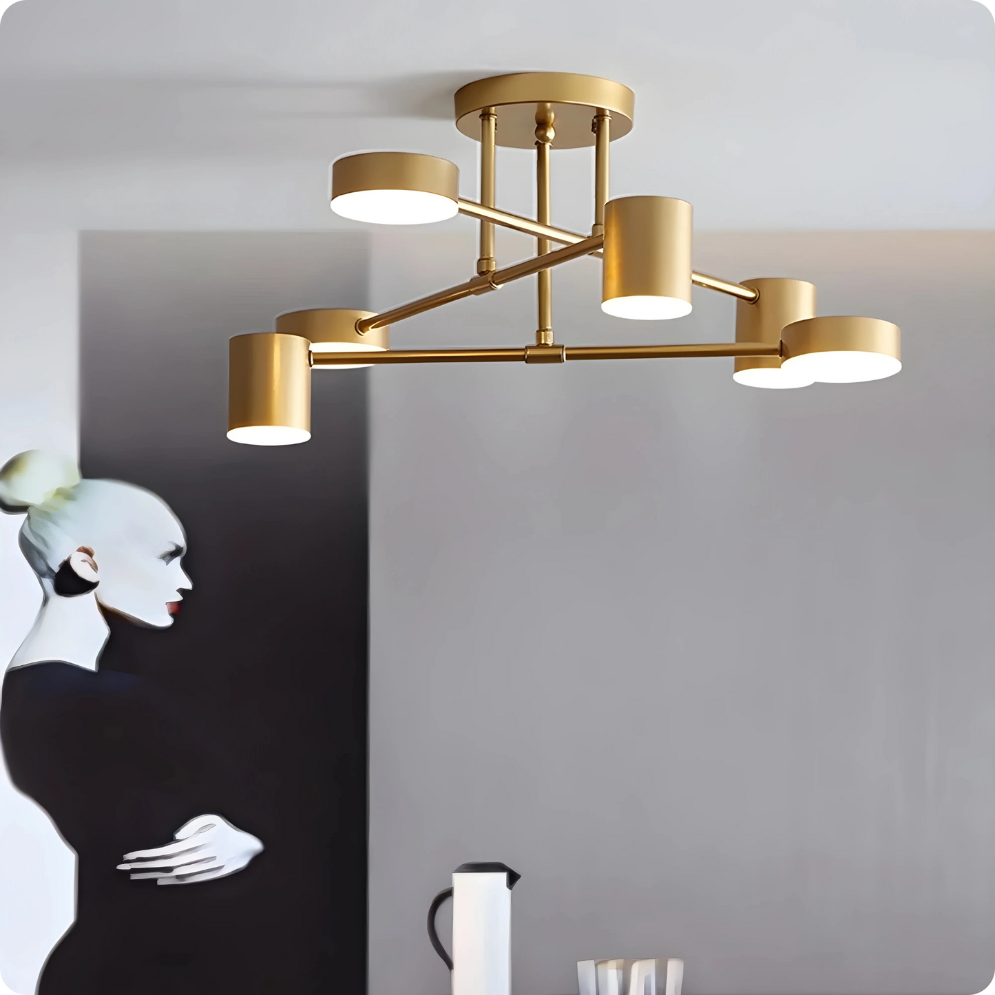 Plafonnier moderne en fer noir ou or avec éclairage LED réglable