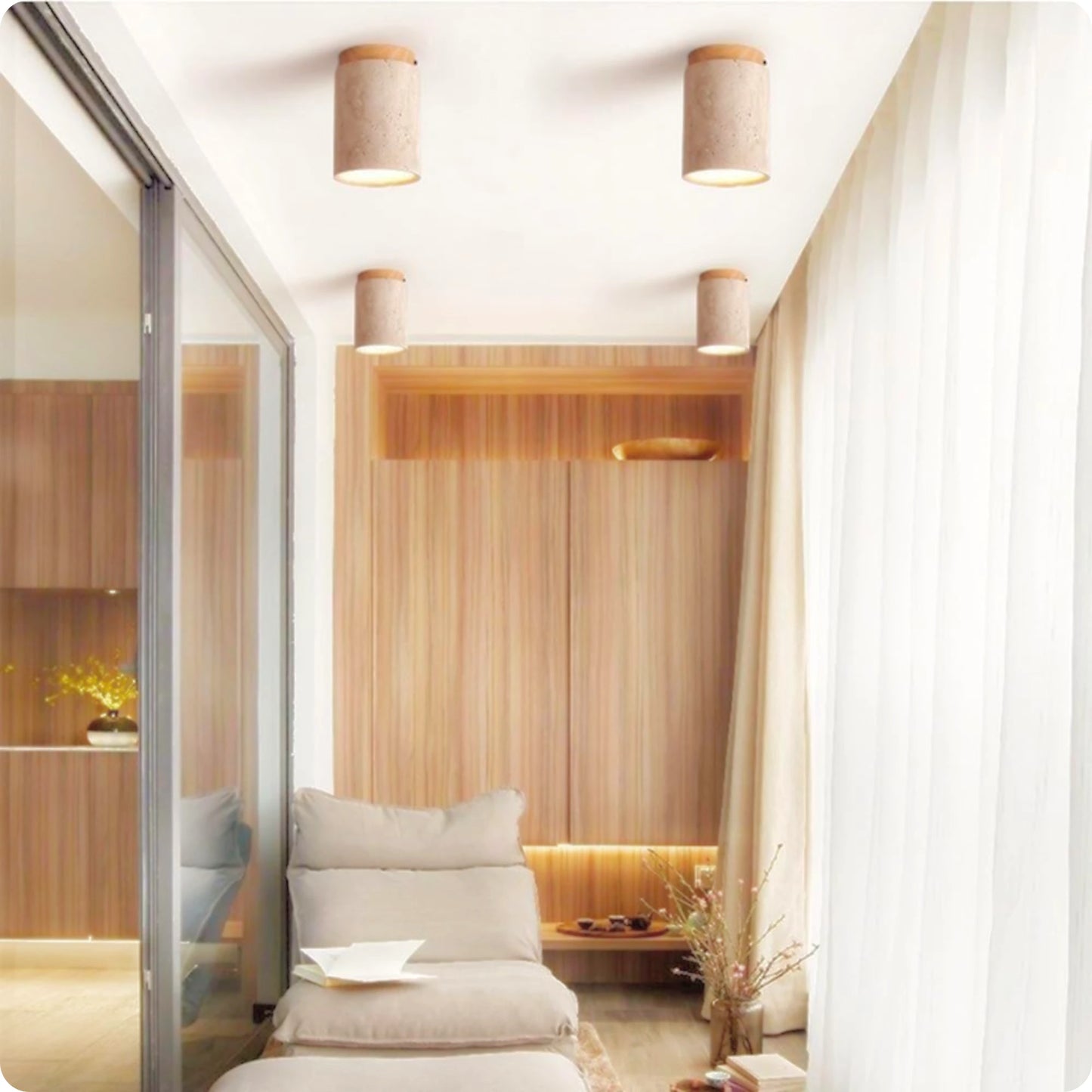 Plafonnier rond bois et plâtre avec éclairage LED doux et moderne - PlafonnierDeco