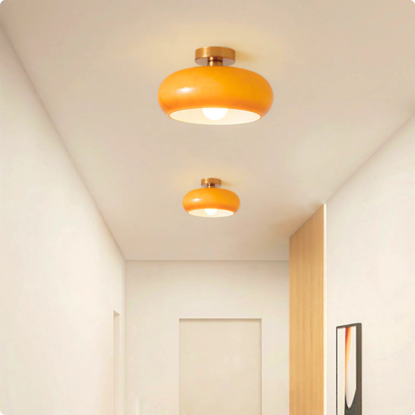 Plafonnier design en verre soufflé orange et blanc avec éclairage LED doux - PlafonnierDeco