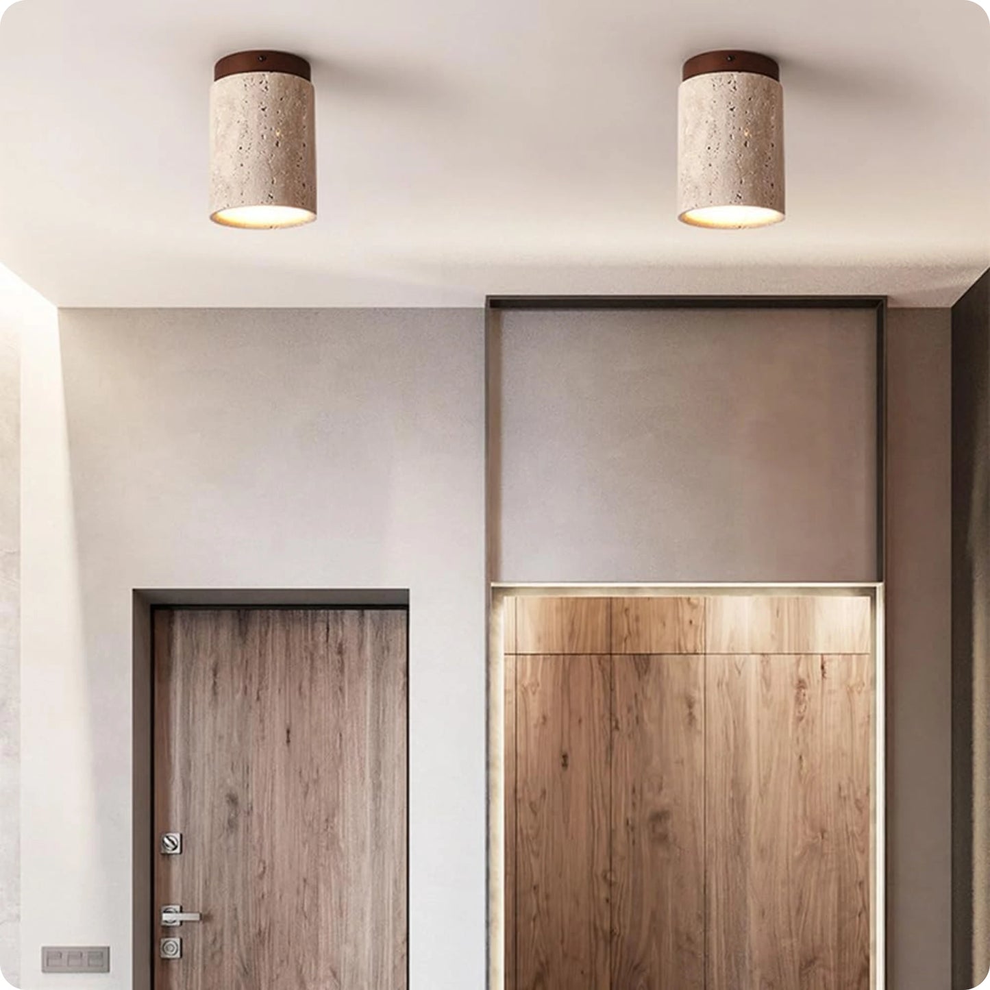 Plafonnier rond bois et plâtre avec éclairage LED doux et moderne - PlafonnierDeco