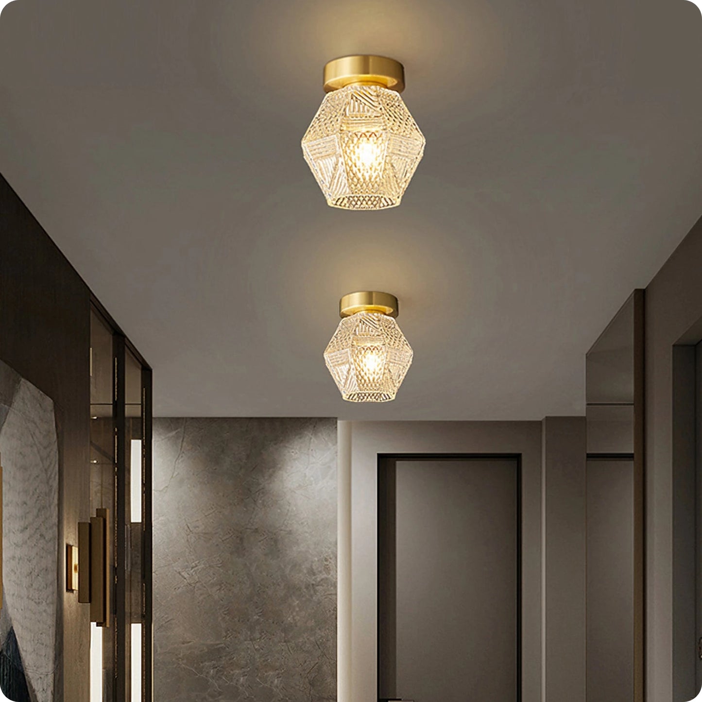 Plafonnier en Verre Nordique avec Finition Dorée et Éclairage LED Doux - PlafonnierDeco