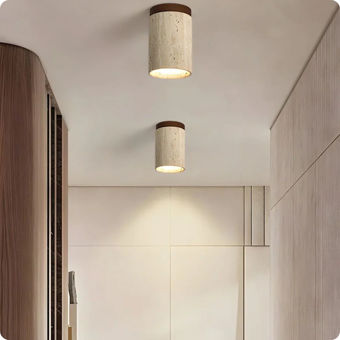 Plafonnier rond bois et plâtre avec éclairage LED doux et moderne - PlafonnierDeco