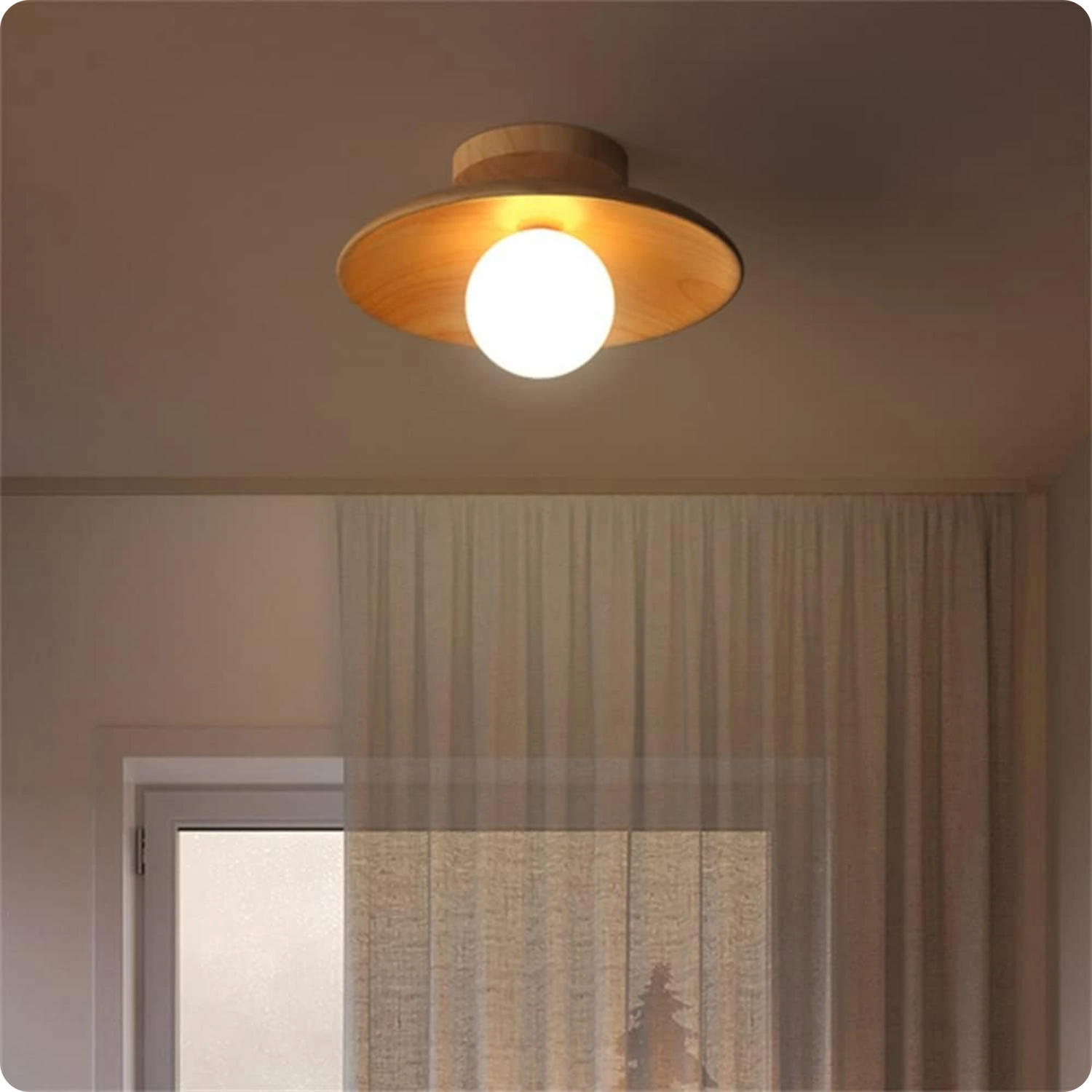 Plafonnier moderne bois noyer rond montage simple pour éclairage cosy - PlafonnierDeco