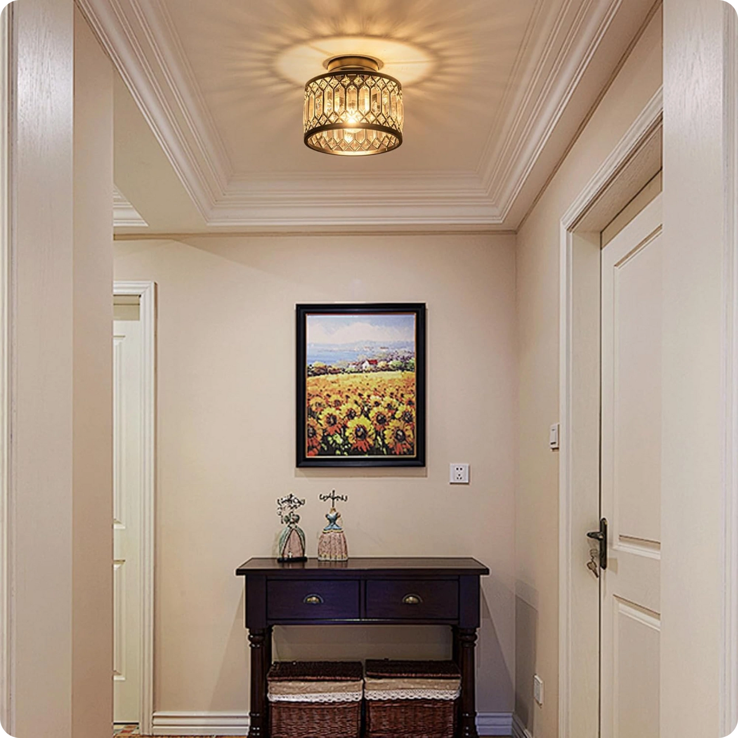 Plafonnier en verre et fer noir avec éclat cristal moderne - PlafonnierDeco