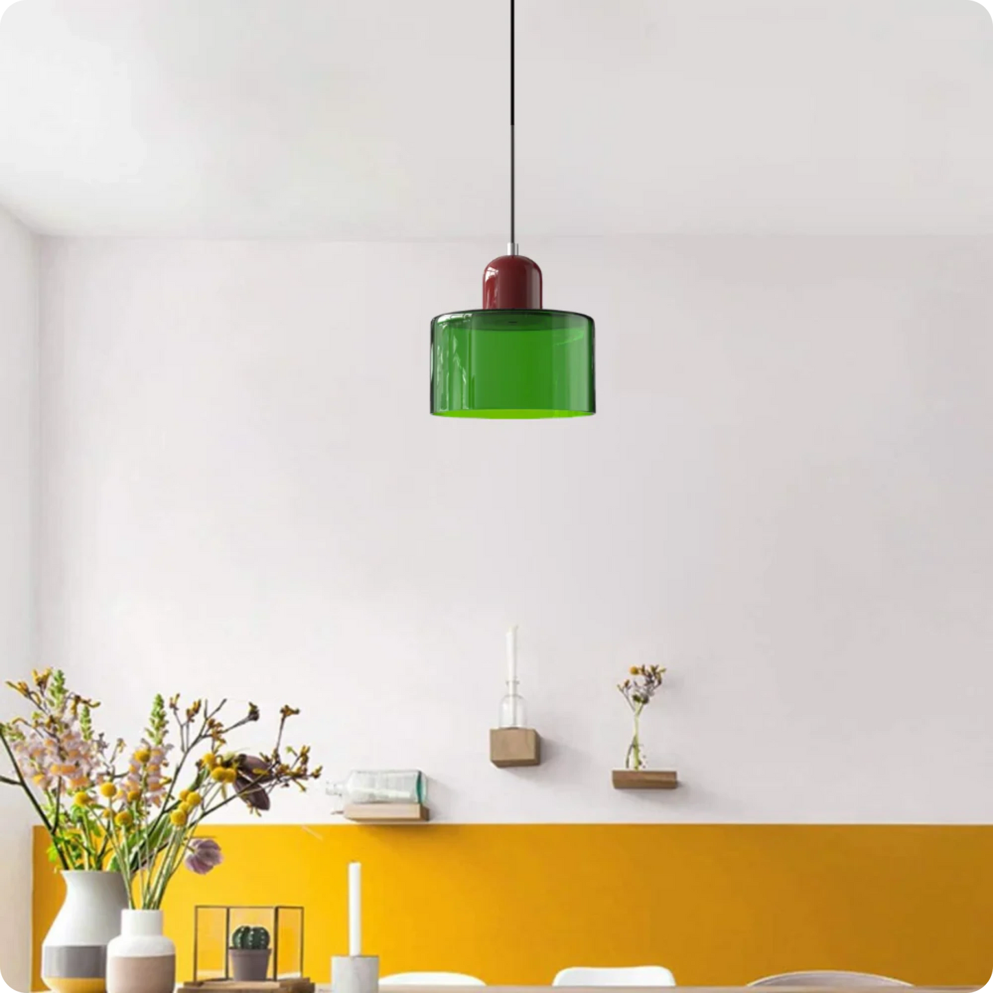 Plafonnier Design Verre Vert Fumé en Suspension Longue LED E27 - PlafonnierDeco