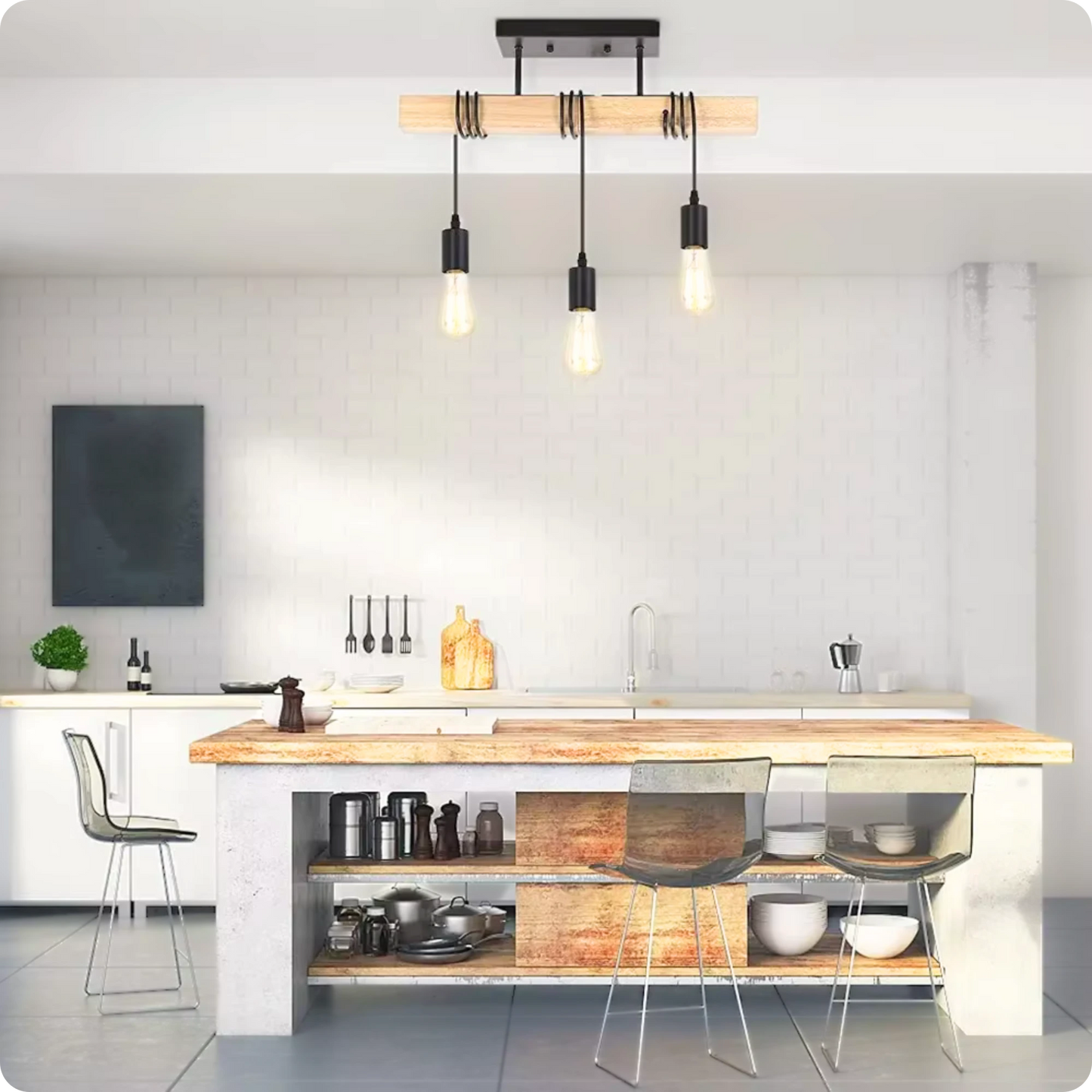 Plafonnier Bois Artisanal Vintage - 3 Douilles - PlafonnierDeco