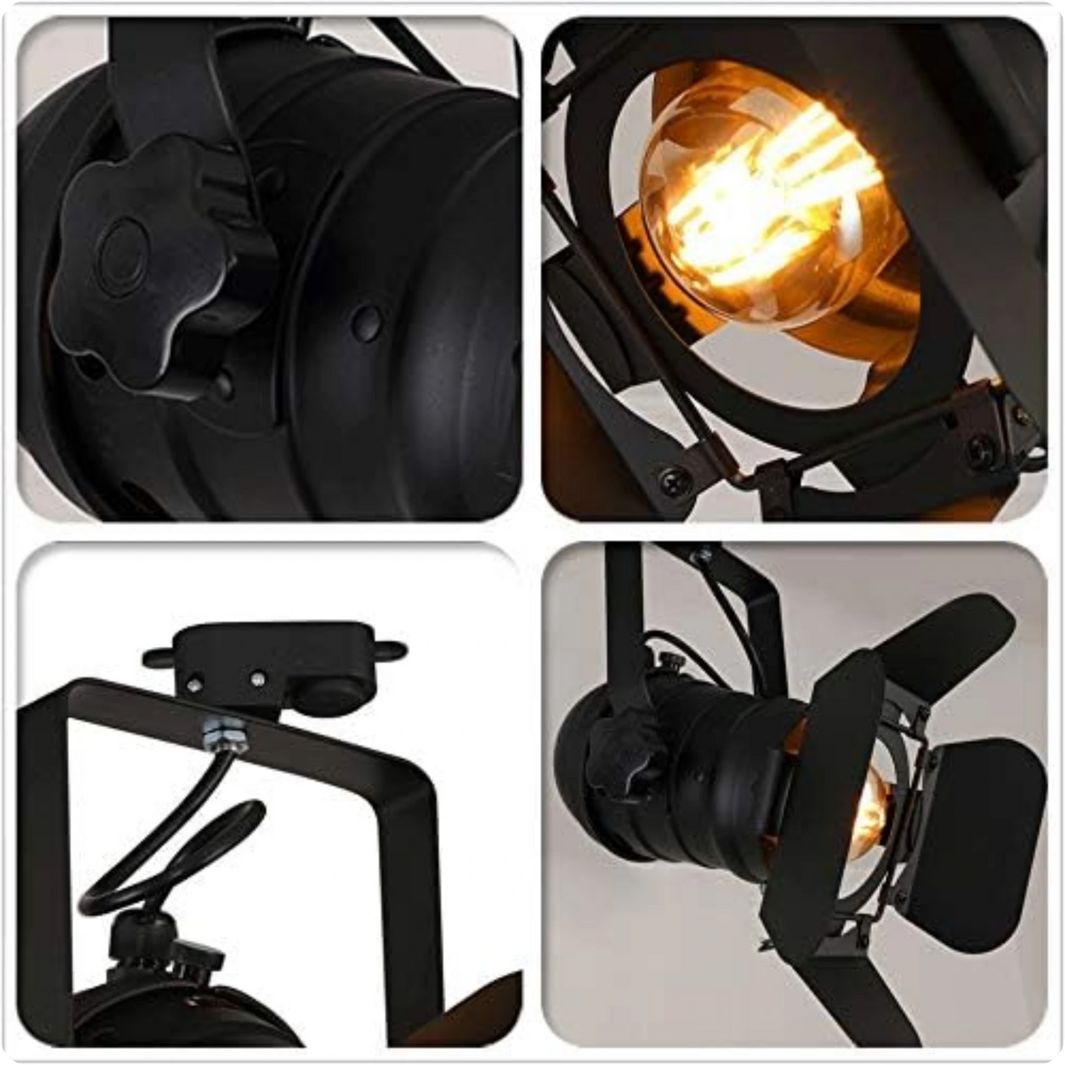 Plafonnier Spot Métal Noir Orientable E27 Style Industriel Rail Unique - PlafonnierDeco