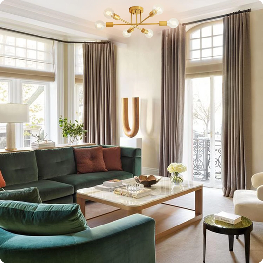 Plafonnier Design Art Moderne 6 Douilles Fer Plaqué Or Antique - PlafonnierDeco