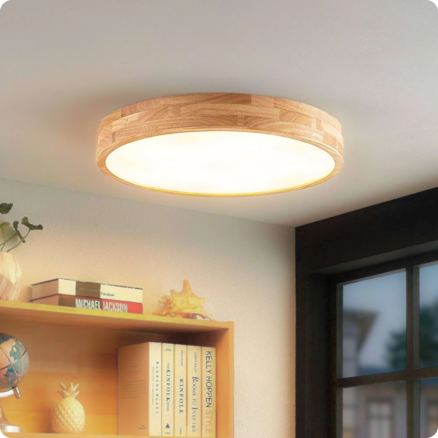 Plafonnier Rond Finition Bois LED | Températures de Couleur Ajustables - PlafonnierDeco