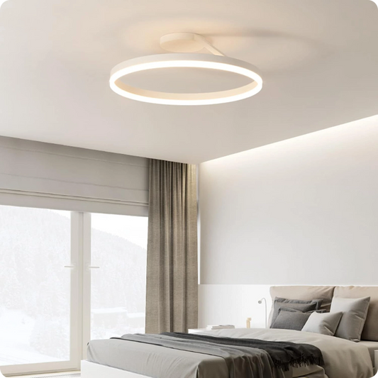 Plafonnier Design LED Anneau Blanc Minimaliste à Intensité Réglable - PlafonnierDeco