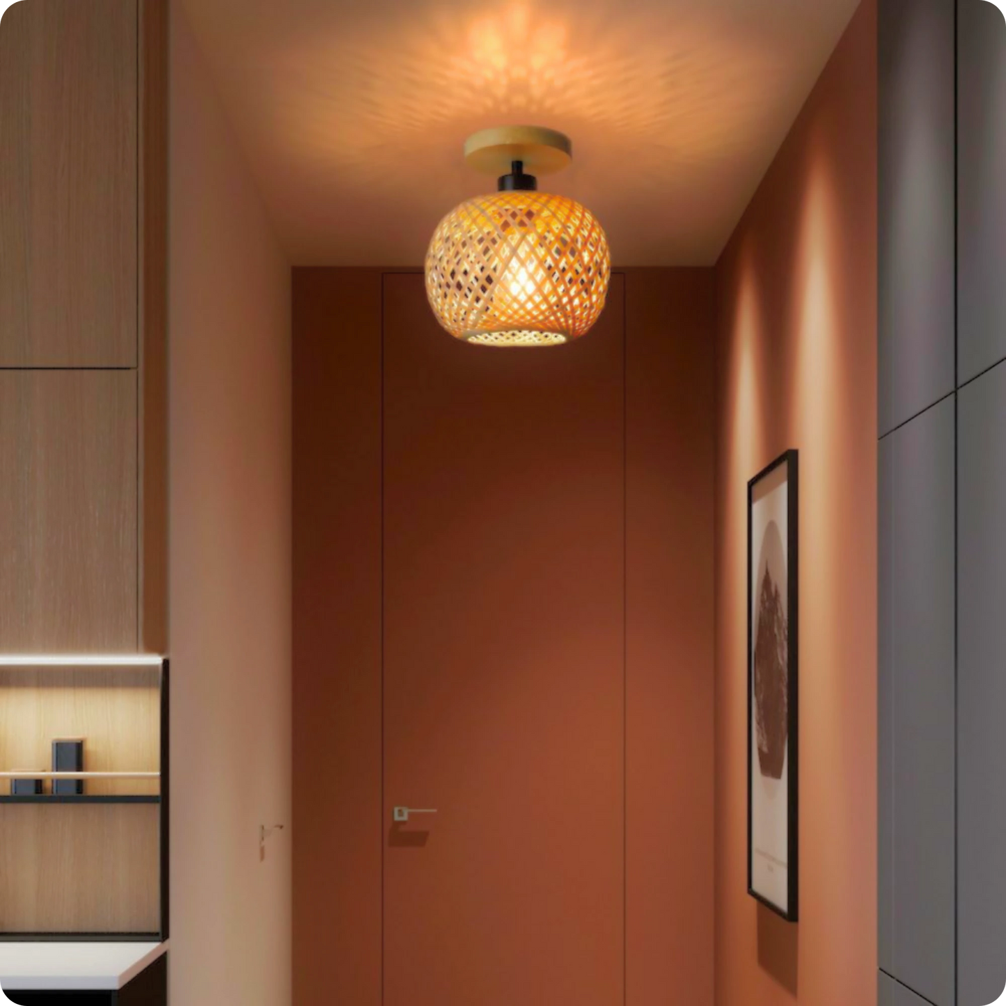 Plafonnier Suspendu Style Tressé Naturel en Forme Ronde - PlafonnierDeco