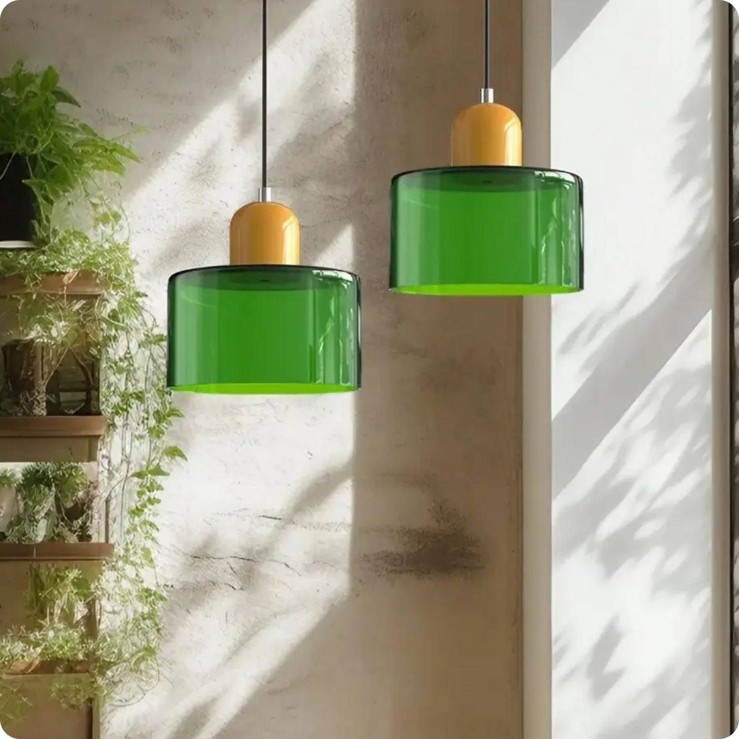 Plafonnier Design Verre Vert Fumé en Suspension Longue LED E27 - PlafonnierDeco