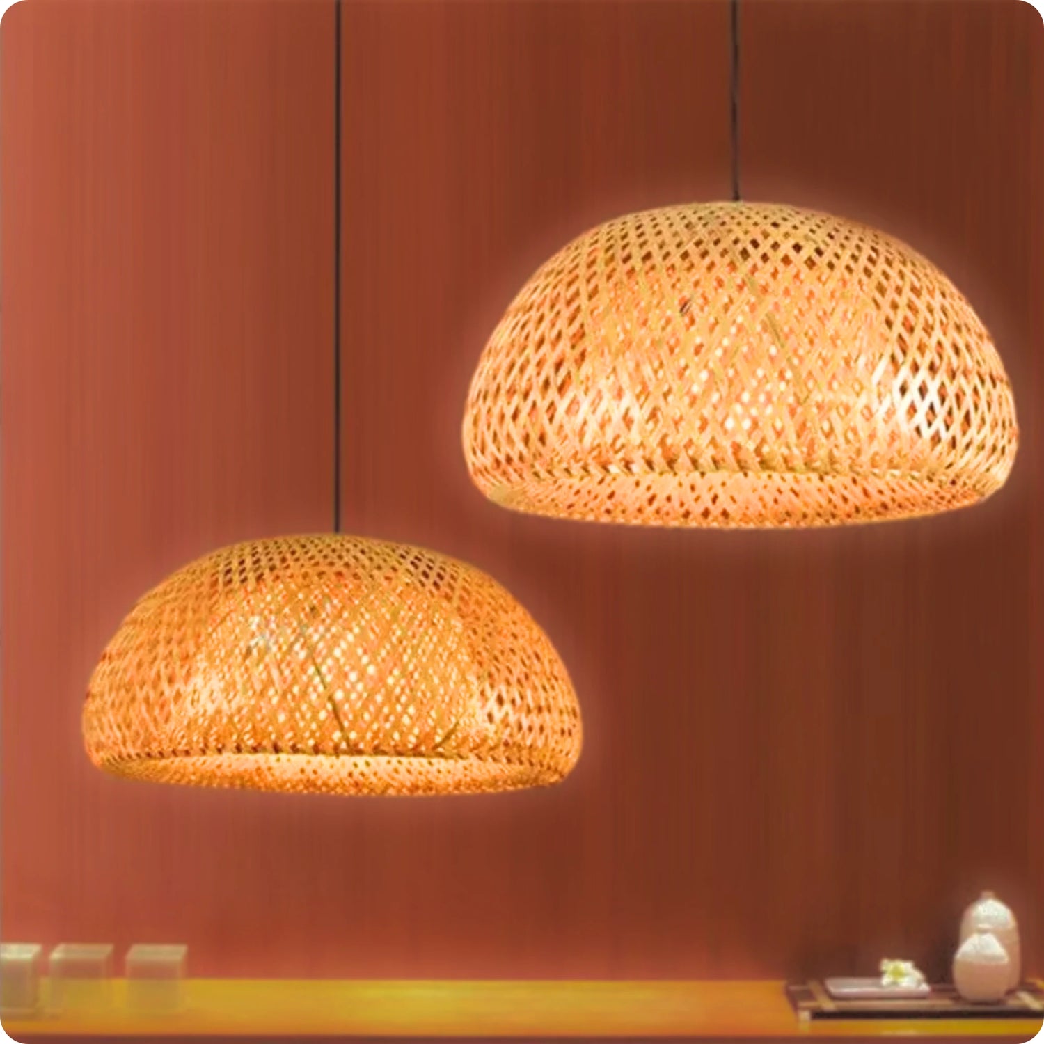 Plafonnier Bambou Tressé Main | Style Japonais Rétro - PlafonnierDeco