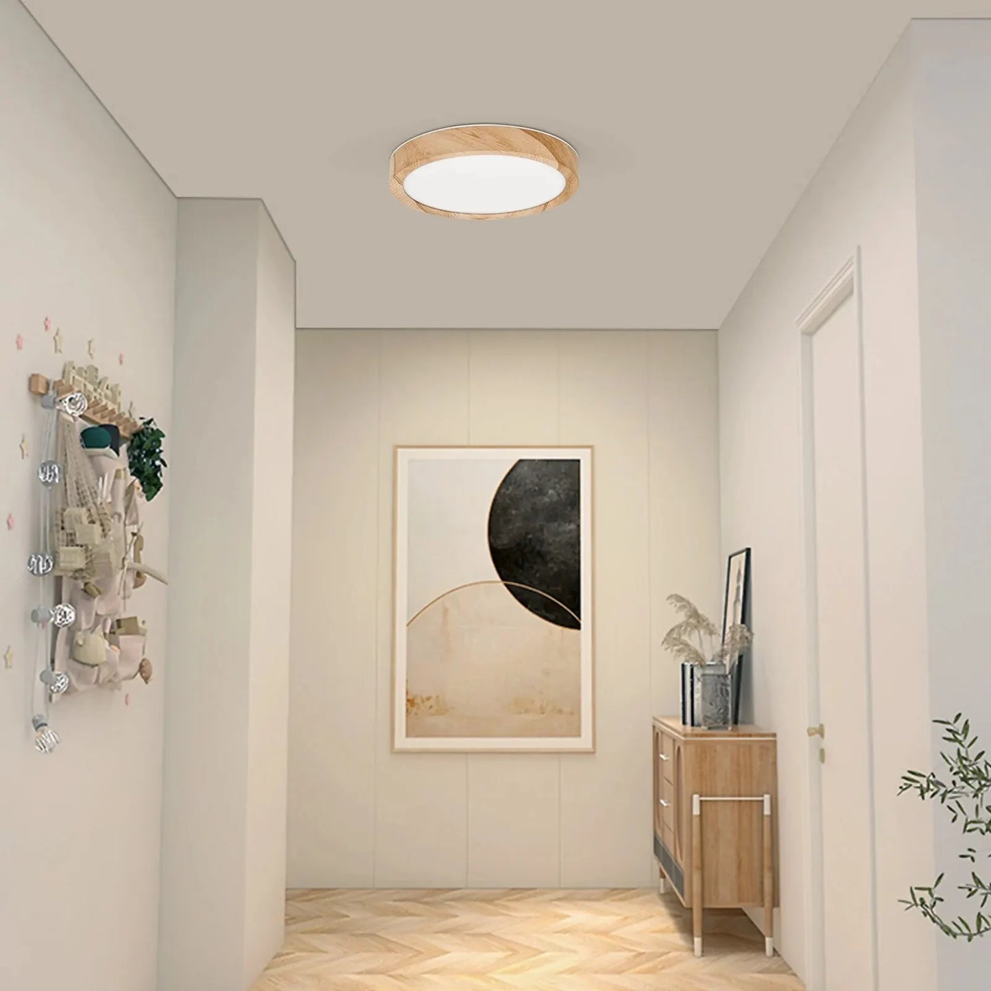 Plafonnier Rond Finition Bois LED | Températures de Couleur Ajustables