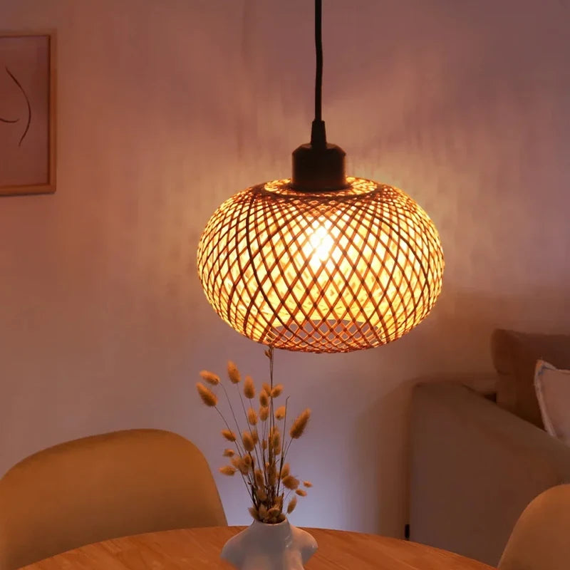 Plafonnier Suspendu Style Tressé Naturel en Forme Ronde